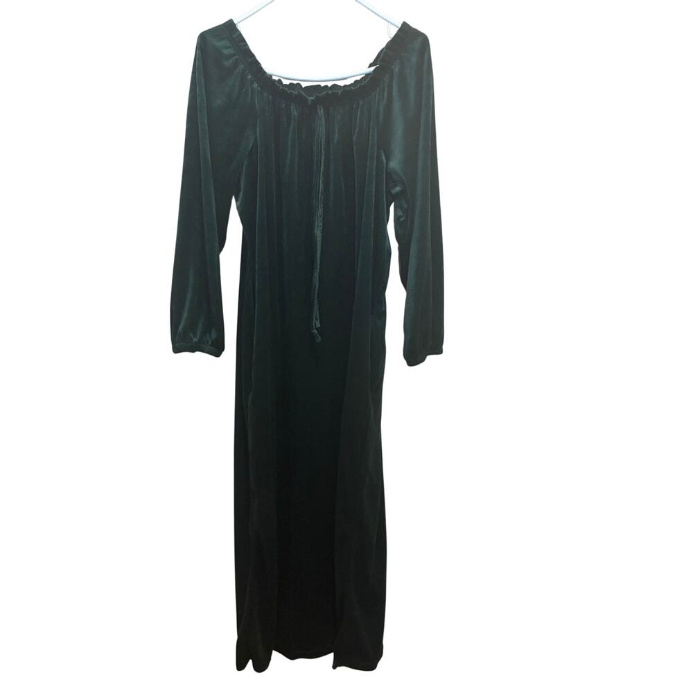 Vintage BLAIR Women's Velvet Emerald Green Maxi Nightgown Dress Off Shoulder M/L - Picture 10 of 10